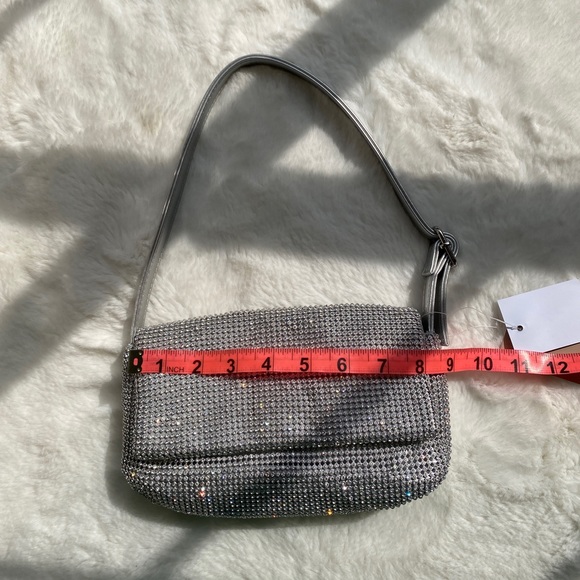 NWT Rhinestone Mesh Shoulder Bag | Silver Metallic Buckle Strap Purse - Picture 13 of 16